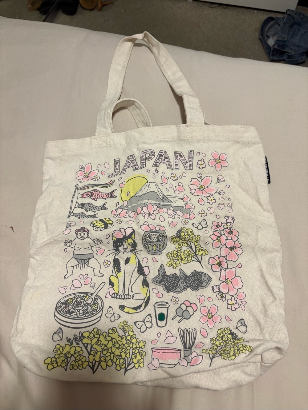 Starbucks Japan Graphic Canvas Tote Bag in Cream